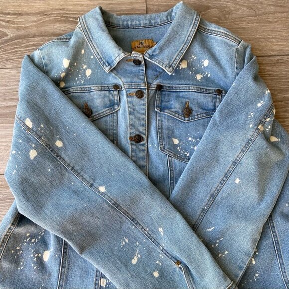 Royal Bones Paint Splatter Stretch Trucker Denim Jean  Jacket - Picture 8 of 15